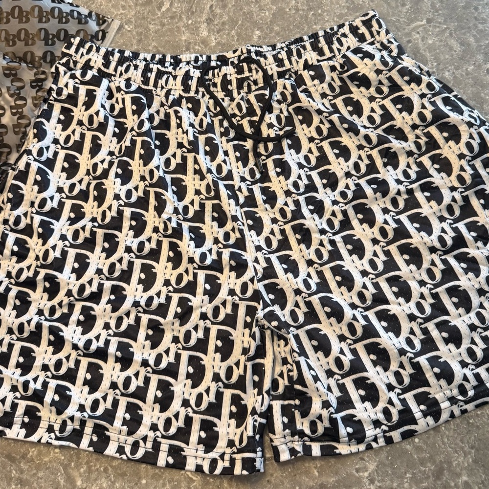 Black and White Logo Print Shorts